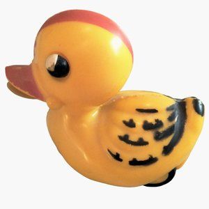 Yellow Duck Friction Toy Plastic Moving Eyes beak Anthropomorphic Vintage 1950